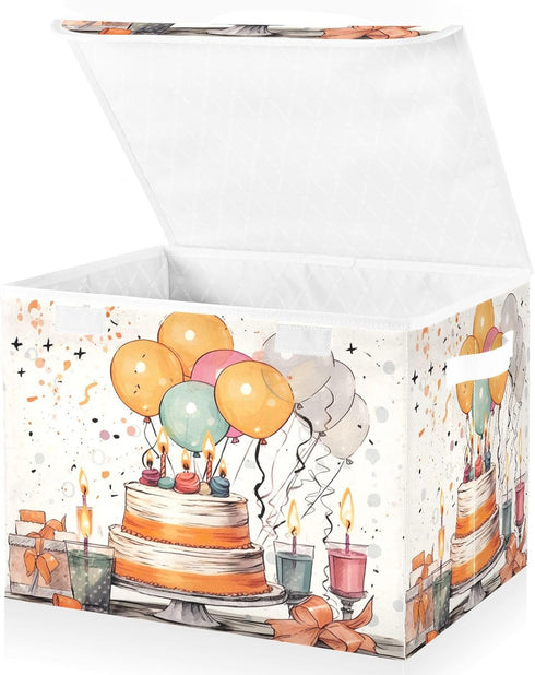 xigua Happy Birthday Pattern Storage Bins with Lids and Carrying Handle,Foldable Storage Boxes Organizer Containers Baskets Cube with Cover for Home Bedroom Closet Office Nursery by xigua