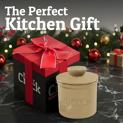 Counter, PriorityChef Butter Crock with Lid with Water Line, Ceramic French Butter Dish to Leave On Khaki