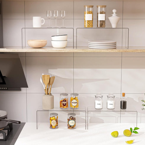 4 Packs Counter Bottles12.4 4 4.6 inch Aminigram Cabinet Organizer Shelf, Acrylic Kitchen Shelves Organizer, Spice Rack