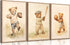 3Pcs Teddy Bear Sports Nursery Animal Canvas Wall Art Cute Woodland Baby