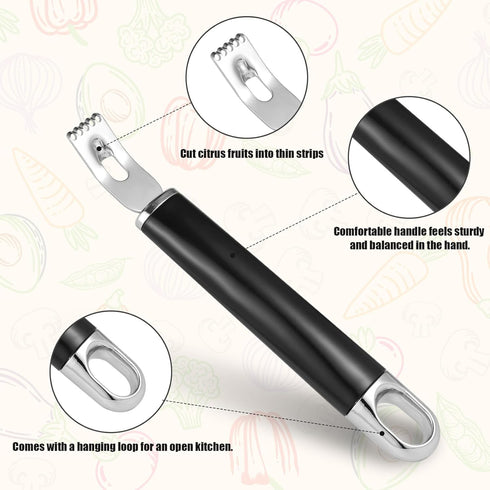 Channel Knife, 2-in-1 Stainless Steel Lemon Twist Peeler and Zester Tool for Kitchen Bar