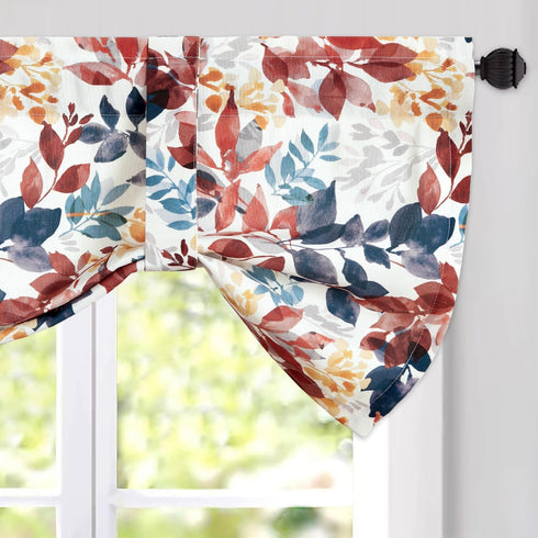Leeva Colorful Leaves Printed Tie Up Window Valance, Chic Semi-Blackout Shade for Living Room, 52 x 18 Inch