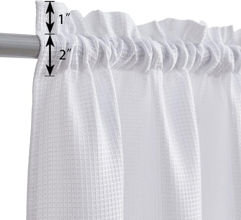 Valea Home Waffle Weave Textured Half Window Tier Curtains for Kitchen Water Repellent Window Covering Bathroom Short Curtains, 72" x 24", White, Set of 2 by Valea Home