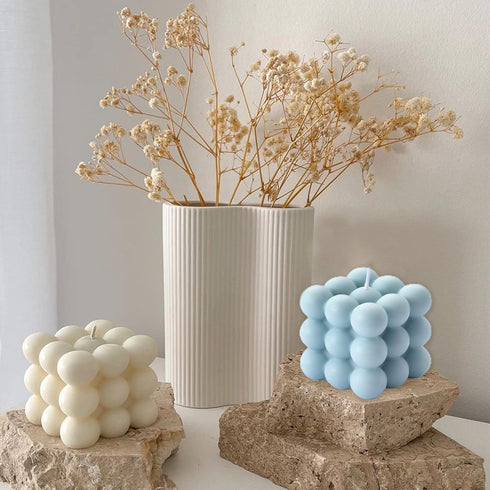 Bubble Candle Soy Wax Scented Cube Candle for Home Decor, Freesia and Bluebell Fragrance (White Blue)