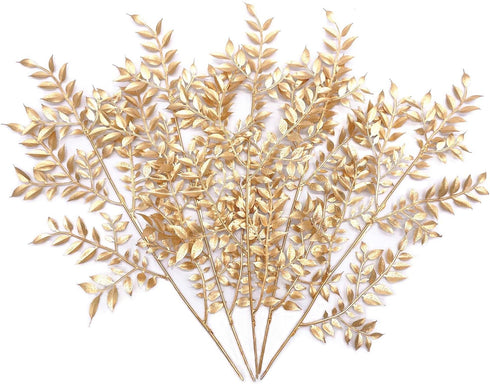 PASYOU Gold Fake Leaves Plants for Christmas Decor, 5 Pack Artificial Shrubs for Indoor Outdoor Decoration