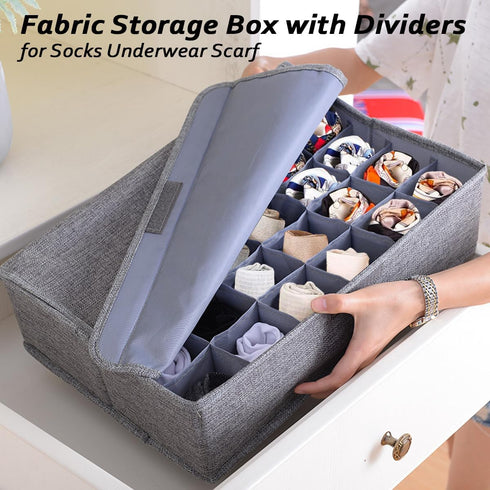 AARAINBOW 2 Packs Underwear Socks Ties Storage Organizer with Lids, Foldable Closet Drawer Organizer 60 Cells (30 Cell,