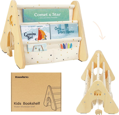 Wooden Kids Bookshelf with Double Side, Montessori Book Shelf for Toddlers,4 Tier