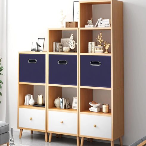 Black Foldable Storage Cubes Bins, Fabric Storage Box Organizer with Dual Handles, Navy Blue