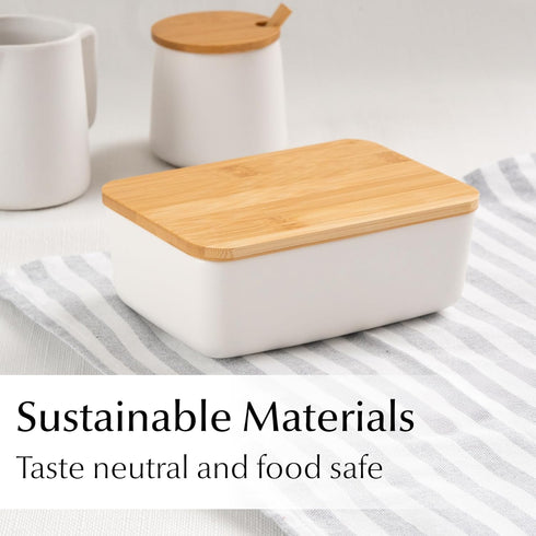 Countertop, 2 MIAMIO - Ceramic Butter Dish with Lid for Holds Sticks of Butter/Butter Holder and Container with Bamboo