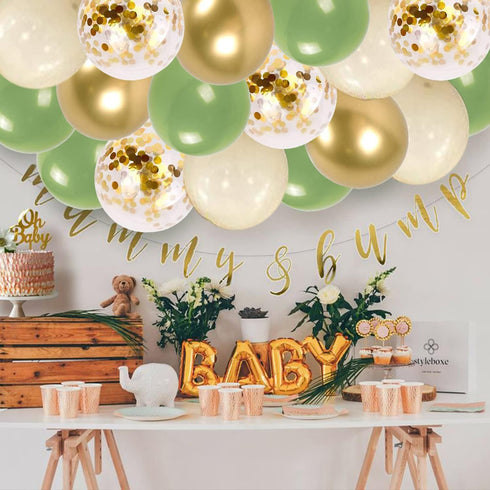 Sage Green Gold Confetti Balloons, 50 pcs Olive Green Blush Gold Metallic Latex Balloons for Party Decorations