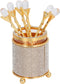 6Pcs Mini Tea Spoons Set, Gold Dessert Spoons with Holder, Zinc Alloy Small Delicate Spoons for Mixing, Ice Cream, Cake
