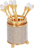Coffee Spoons Set with Holder, Long Handle Dessert Spoons, Gold Glass Jar with 6 Metal Flatware Spoons