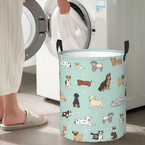 Cute Puppy Dog Round Laundry Hamper Storage Basket for Toys and Clothes Organizer, 62L