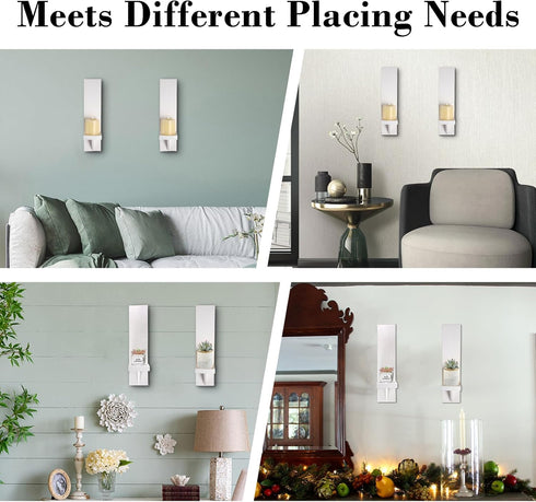 OwnMy Set 2 of Wooden Wall Candle Sconces Rustic Wall Pillar Candle Sconces, White Hanging Wall Candle Sconce Farmhouse