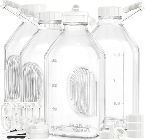 Syntic 4 Pack 2 Qt Glass Milk Bottles with Handle and Airtight