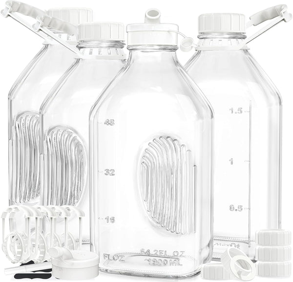 Syntic 4 Pack 2 Qt Glass Milk Bottles with Handle and Airtight
