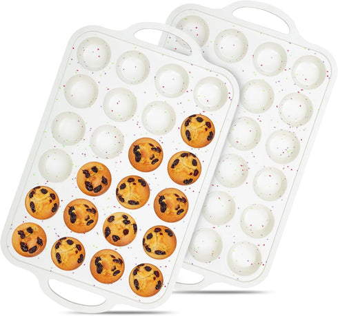 Silicone Muffin Pans for Baking - Mini Nonstick Cupcake Pan, 24 Cups with Metal Reinforced Frame, BPA Free (2 Pcs,
