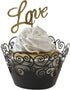 KPOSIYA Cupcake Wrappers, 100 Pack Filigree Artistic Bake Cake Paper Cup, Black, for Wedding Party Birthday