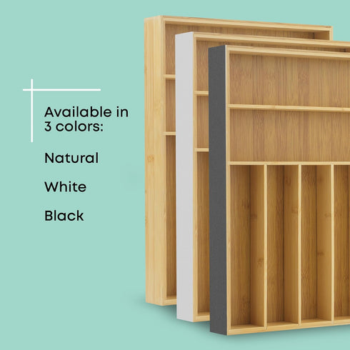 JoyJolt Bamboo Drawer Organizer, 7-Compartment Silverware Organizer for Kitchen, Garage, and Bathroom Utensils