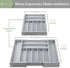 Purawood Large Bamboo Silverware Organizer - Expandable Kitchen Drawer & Utensil Tray with Drawer Dividers (Grey)