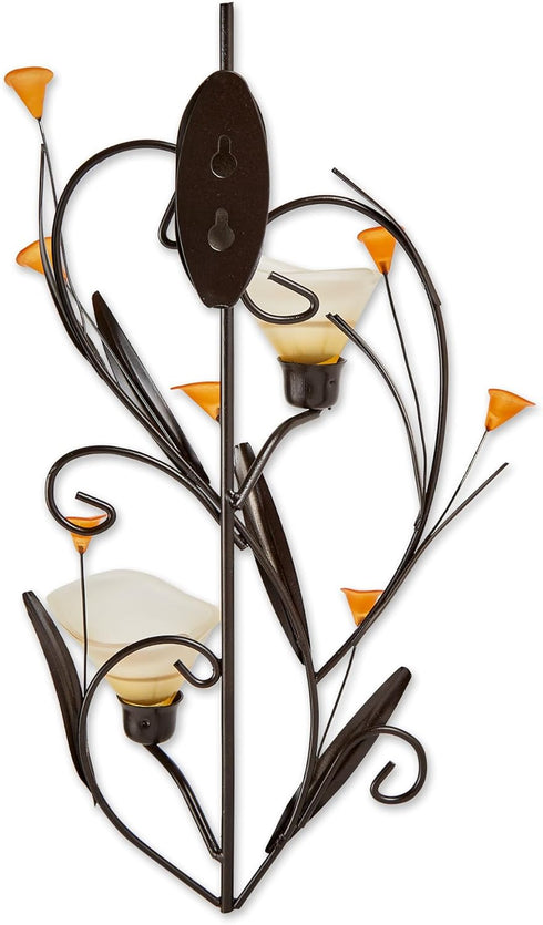 15x7.5x3.5, Zingz & Thingz Beauty in The Petals Collection Floral Lily Tealight Candle Wall Sconce, Amber Lilies