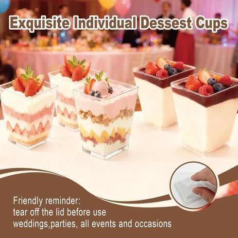 GGYKJSK 50-Pack 5oz Dessert Cups with Lids, Plastic Parfait/Pudding Cups, Small Plastic Containers with Spoons