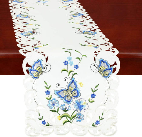 Simhomsen Spring Butterfly and Floral Table Runners, Dresser Scarf - Blue, 14 × 90 Inch
