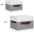 ANMINY Storage Boxes with Lids, Washable Decorative Bins with PU Leather Handle, Gray White, Small