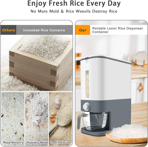 22-25 Lbs Lenwi Rice Dispenser, Large Cereal Dry Food Storage Containers with Measuring Cup,BPA-Free Household