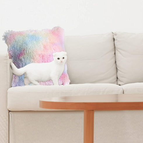 Soft Faux Fur Throw Pillow Covers, Pack of 2 Peach Blush Plush Tie Dye Pink Cushion Cases for Sofa