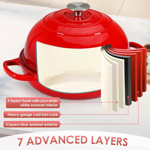 6qt LIFERUN Enameled Cast Iron Dutch Oven for Sourdough Bread Baking, Non-Stick Dome-Shaped Bread Oven Pot with Lid