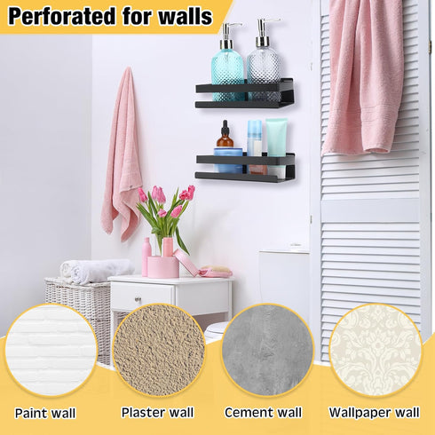 2 Room(7.87 Inches/ 20 cm,Black) Lallisa Pieces Stainless Steel Shelf Bathroom Shower Floating Shelves Wall Mounted