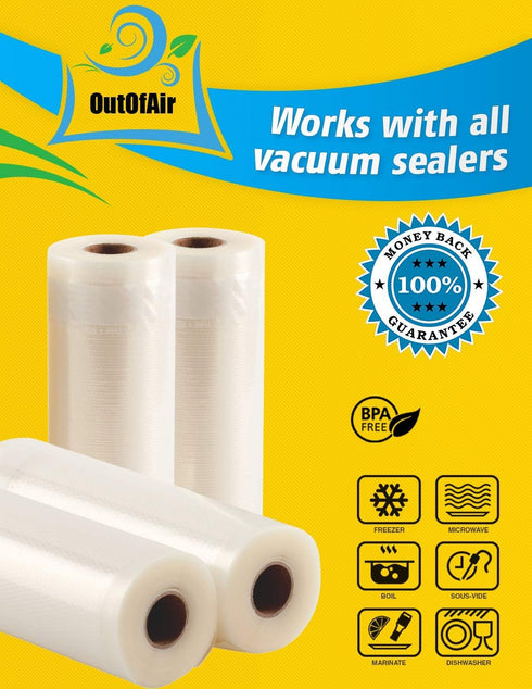 8" 11" 25ft 4 (2 100ft 33% Commercial & Vacuum Sealer Rolls (Fit Inside) Rolls of Each, total) OutOfAir Vacuum Sealer