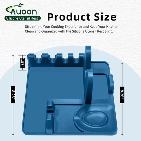 AUOON Silicone Utensil Rest and Pot Lid Holder with Drip Pad for Multiple Utensils, Dishwasher Safe, Heat-Resistant,