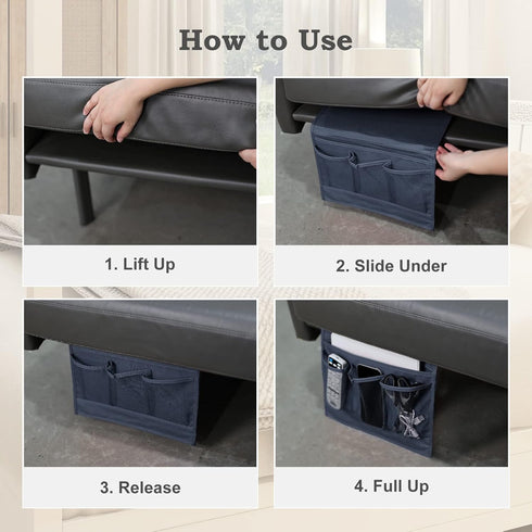 4 Surblue Bedside Caddy Pockets Bedside Storage Organizer for TV Remote Control Phone Glasses Magazine (Navy)