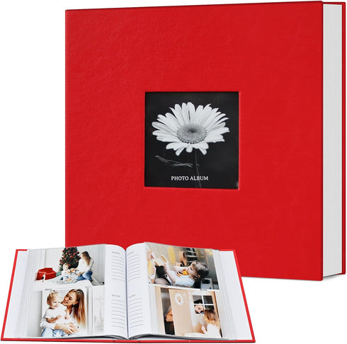 Photo Album 4x6, 200 Photos with Writing Space, Leather Cover Album with Display Window, Wedding Family Gift