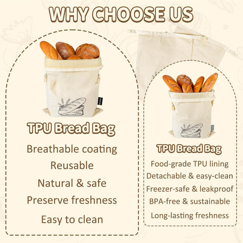 Set (1 1 Washable Sourdough Bread Bags for Homemade, Hybrid Beeswax + TPU Freezer Bag), Reusable Beeswax Bread Bags