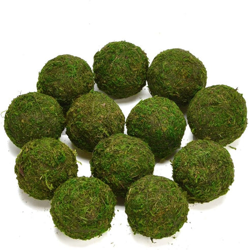 BYHER Handmade Natural Green Moss Decorative Ball, Set of 12 (2")