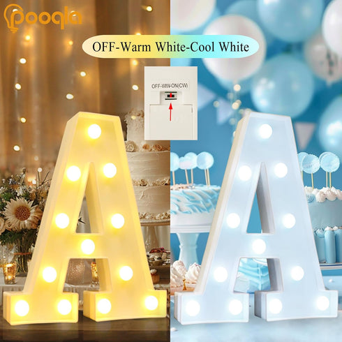Pooqla LED Marquee Letter Lights, Warm White and Cool White Decorative Lighted Letters, Light Up Alphabet Letters