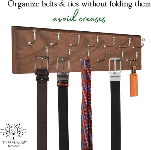 28 Closet, 4.25''Hx16''L Treehouse Belt Organizer Rack, Holds Over Large Belts, Sturdy Metal & Sturdy Wood Storage