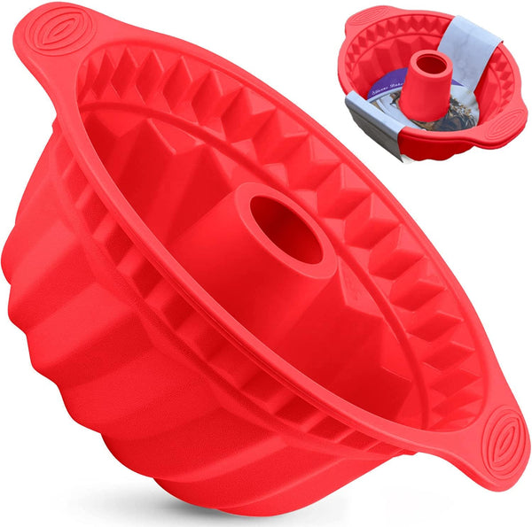 2 PCS Non-stick Fluted Silicone Cake Pans, 8.7 Inch with Sturdy Handle, Perfect Bakeware for Cake, Jello, Gelatin,