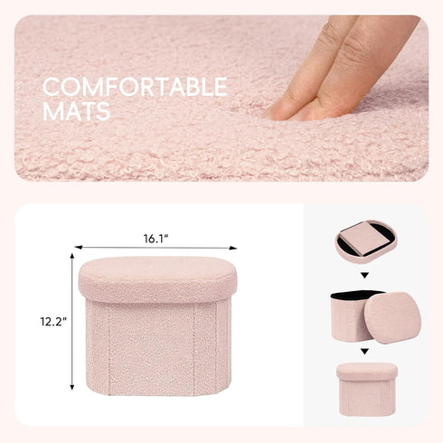 16.1"x12.2"x12.2" PINPLUS Storage Ottoman Boulce Tufted Oval Small Ottomans for Living Room Foot Rest with Storage