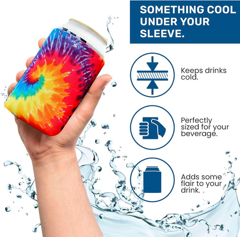 QualityPerfection Can Cooler Sleeve (6 Pack) 12 Oz Neoprene Collapsible Cooler, Insulated Can Holder, Tie-Dye Mix