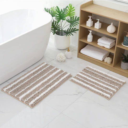 HOMEIDEAS 2 Piece Cationic-Dye Bathroom Rugs Sets, Chenille Extra Soft Absorbent Non-Slip Machine Washable Bath Mats