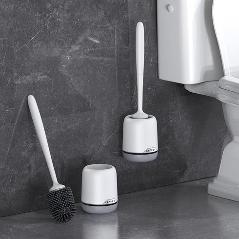 2 Pack Set efree Silicone Toilet Bowl Brush and Holder with Ventilated Holder, Floor Standing & Wall Mounted Toilet