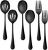 Homikit Stainless Steel Serving Utensils, 2 Black Serving Spoons, 2 Slotted Spoons, 2 Forks, Dishwasher Safe