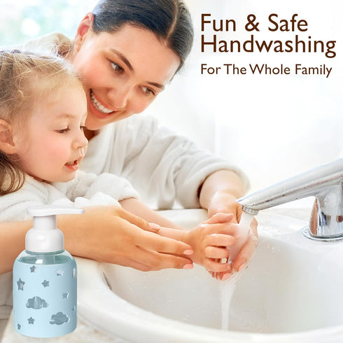 8oz SoCal Suds & Company Foaming Hand Soap Dispenser Glass, Liquid Soap Pump with Cloud & Star Sleeve, Refillable