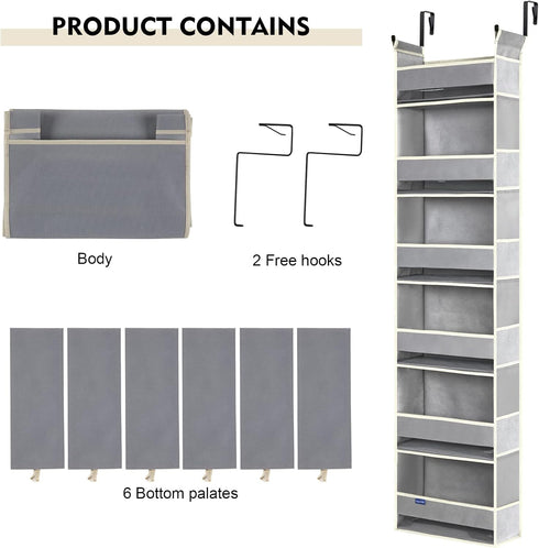 Over The Door Hanging Organizer with 6-Shelves and 12 Side Pockets for Bathroom and Bedroom, Grey