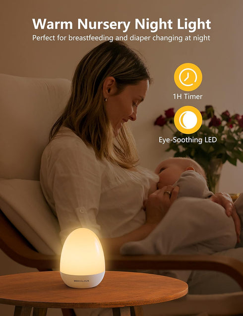 Dimmable 1H 200H MediAcous Night Lights for Kids Room, Egg Light for Nursery with Stable Charging Pad, Baby Night Light