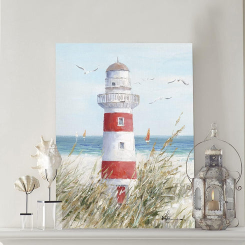 Beach Decor Lighthouse Wall Art - 12" x 16" Framed Seagull Canvas Prints for Home Living Room Office